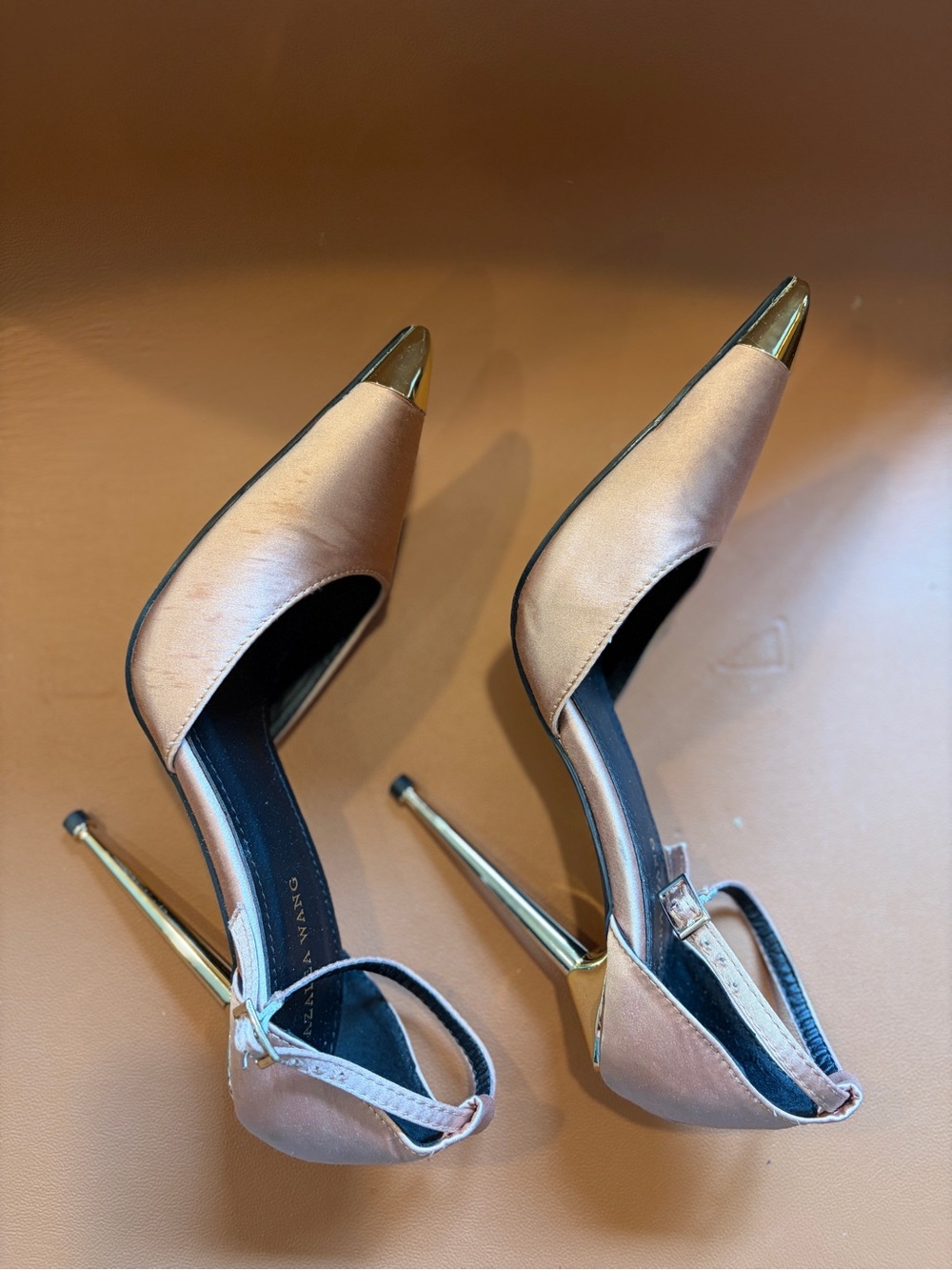 Azalea Wang Satin Pointed Ankle-Strap Heels in Dusty Pink - Picture 6 of 9